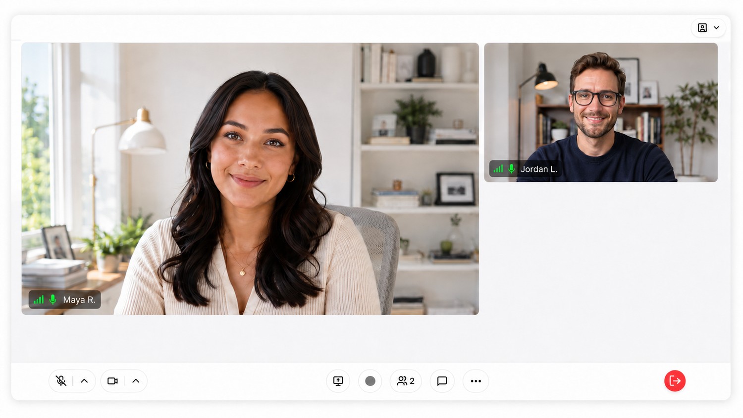 EthOS IDI live 1-on-1 interview session interface with two participants